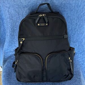 Tutilo New York Black Nylon Backpack Gold Zippers Medium